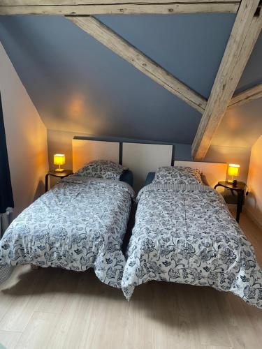 a bedroom with two beds and two lamps at La grange de Sophie in Berstett