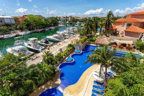 an aerial view of the marina at the resort at Aventuras Club in Puerto Aventuras