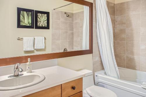 a bathroom with a sink and a toilet and a shower at Stonegate Resort Unit A202 in Big White