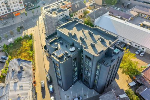 an overhead view of a large building in a city at Apartments in Kaunas city centre with Jacuzzi bath in Kaunas