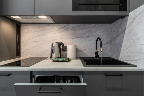 a kitchen with a sink and a counter top at Apartments in Vilnius in Vilnius