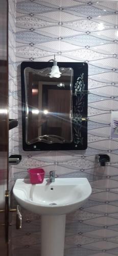 a bathroom with a sink and a mirror on the wall at Alions darna in Tangier