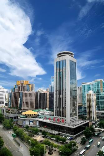 a view of a city with a tall building at Mienbias Hotel Shenzhen in Shenzhen