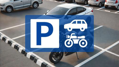 a sign for a parking lot with a car and a motorcycle at Toyoko Inn Matsudo eki Higashi guchi in Matsudo