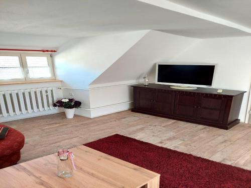 GladauHoliday Home in idyllic Ziesar near the Natuurpark的配有大屏幕平板电视的客厅