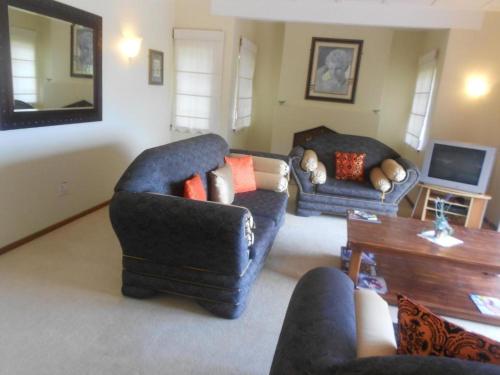 a living room with two couches and a tv at Buffalo View Lodge in East London