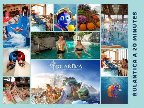 a collage of photos of a water park at Le Riesling - Mobilhome pour 6 - TV - Climatisé in Boofzheim