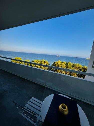 a view of the ocean from the balcony of a ship at Sea view 3 bedrooms apartment in Limassol