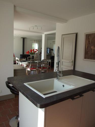 une cuisine avec un évier et un plan de travail dans l'établissement Prestig house, à Danestal