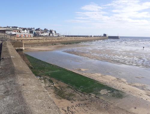 a beach with a pier and the ocean at Southbay Room 2 in Bridlington