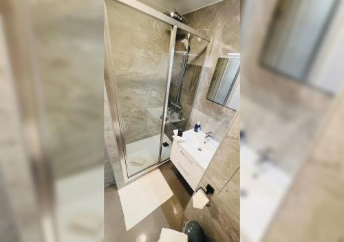 une salle de bain avec un lavabo et un miroir dans l'établissement Le Cosy Zen Studio, à Valence