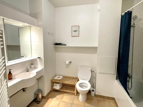 une salle de bain avec toilettes et lavabo dans l'établissement Studio 4 personnes Golf international Pont Royal, à Mallemort