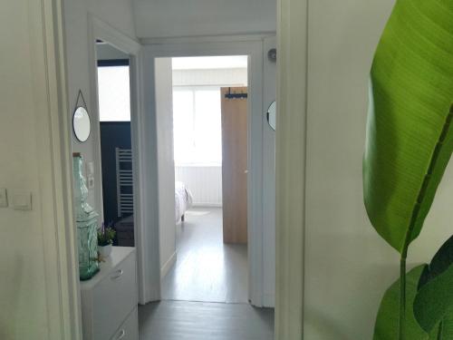 un couloir avec une porte menant à une chambre dans l'établissement T2 centre-ville, appart avec balcon plein sud, 1 chambre, 2 pers, climatisation, wifi, parking public gratuit, à Lorient