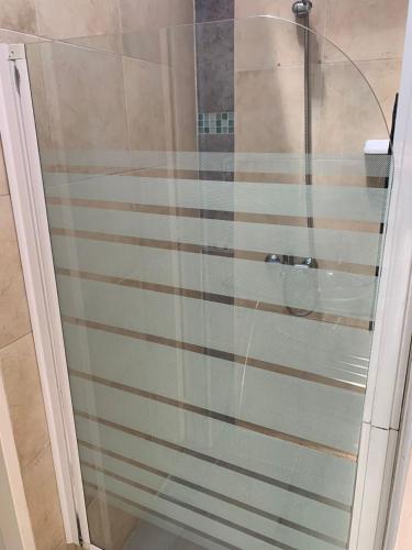 a shower with a glass door in a bathroom at Las Marias in San Juan
