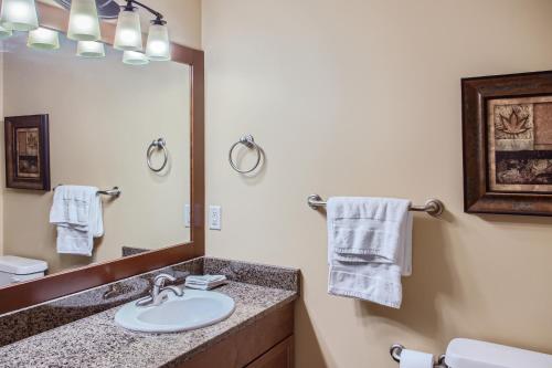 a bathroom with a sink and a mirror at Stonegate Resort Unit C304 in Big White