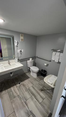 a bathroom with a sink and a toilet and a mirror at La Quinta Inn by Wyndham Amarillo Mid-City in Amarillo