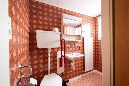 a small bathroom with a toilet and a sink at 16 - Gästehaus Erika - Hundwil - Appenzellerland in Hundwil