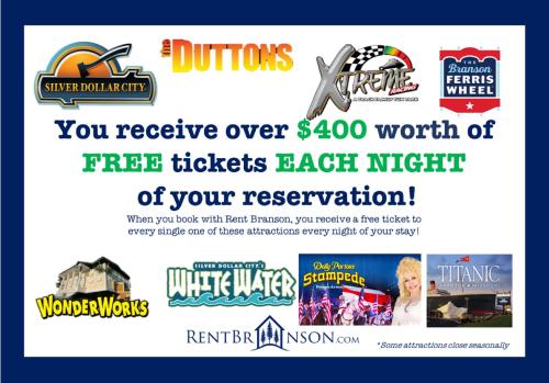 a flyer for a free tickets each night of your reservation at Grin Inn Bear It in Branson