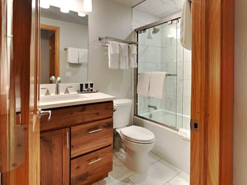 a bathroom with a toilet and a sink and a shower at Timberline Condominiums 1 Bedroom Deluxe Unit B1C in Snowmass Village