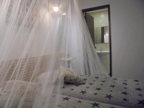 a bedroom with a bed with a mosquito net at Lagos Charming Villas in Lagos