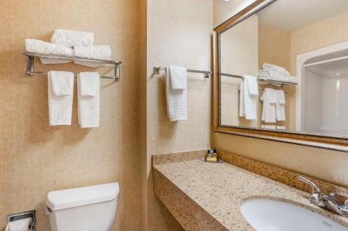 a bathroom with a toilet and a sink and a mirror at Best Western PLUS Revere Inn & Suites in Paradise