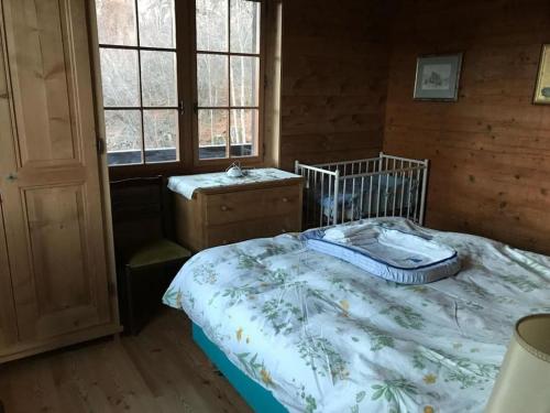 a bedroom with a bed and a window at Chalet de La Tour Mayens de Sion 4 Vallées in Agettes