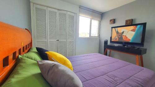 a bedroom with a bed and a flat screen tv at Expo gdl y col americana in Guadalajara