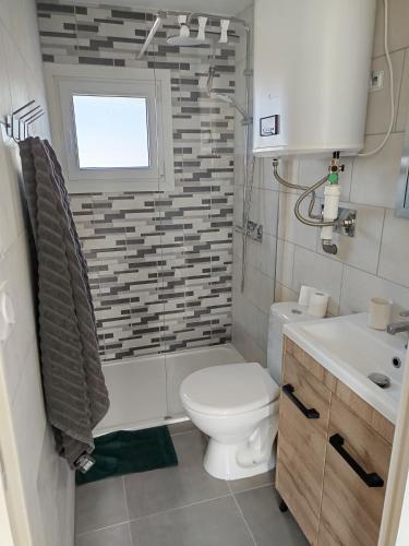 une salle de bain avec toilettes et lavabo dans l'établissement Studio Cosy, à Sainte-Marie-la-Mer