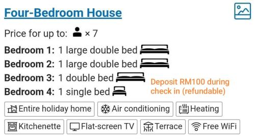 a screenshot of the four room house with the descriptions of the rooms at LittleBee Homestay KT in Kota Tinggi