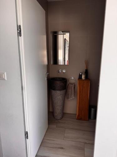 a bathroom with a sink and a mirror at La Riviera in Corseaux