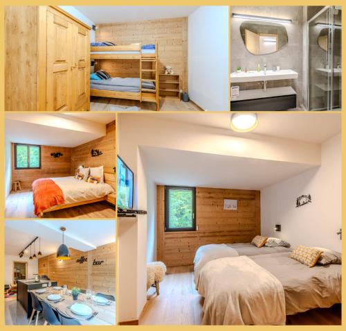 - deux photos d'une chambre avec deux lits et d'une salle de bains dans l'établissement Esperanza I T4 I Morzine, à Morzine