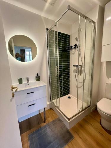 une salle de bain avec douche et lavabo dans l'établissement The Cosy Place, à Toulouse