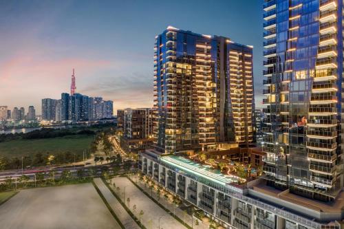 a view of a city skyline with tall buildings at The Metropole Opera Residence by KayStay in Ho Chi Minh City