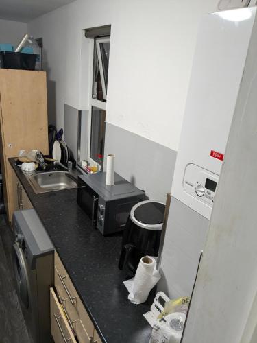a small kitchen with a sink and a microwave at Druid Space in Saint Peters