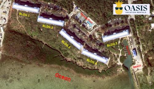 arial view of a football stadium with a map at Aqua Vista Ocean Pointe 3307 in Key Largo