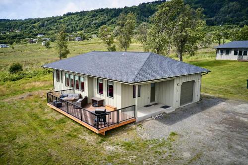 an overhead view of a house with a porch at Halibut Hideaway at Kachemak Bay Kabins in Homer