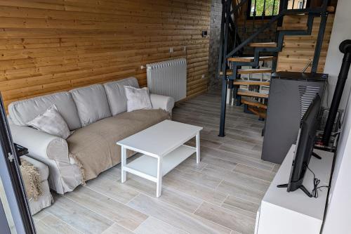 a living room with a couch and a table at Fuzine Lake Apartments in Fužine