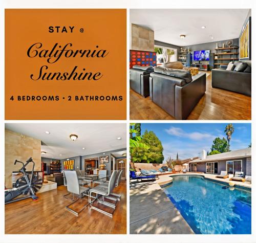 a collage of photos of a villa with a swimming pool at Retreat with Pool in Los Angeles