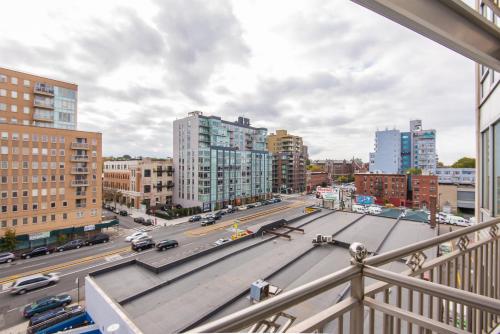 an aerial view of a city street with buildings at Hotel Le Bleu in Brooklyn