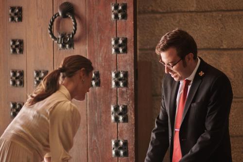 a man and a woman standing in front of a wall at Castillo Hotel Son Vida, a Luxury Collection Hotel, Mallorca in Palma de Mallorca