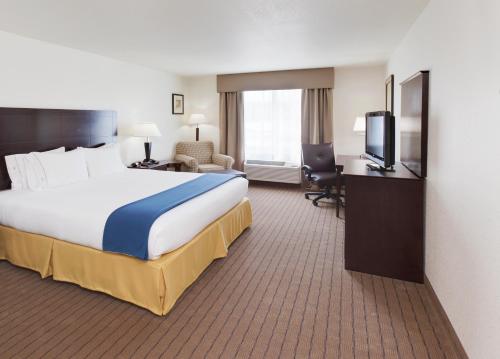 een hotelkamer met een groot bed en een televisie bij Holiday Inn Express & Suites - Omaha I - 80, an IHG Hotel in Gretna