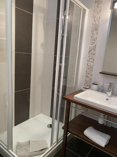 une salle de bain avec douche et lavabo dans l'établissement Studio élégant proche grand Rex Fbg Poissonnière, à Paris