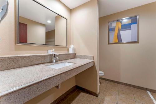 a bathroom with a sink and a mirror and a toilet at Comfort Suites Monaca in Monaca