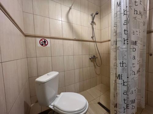 a bathroom with a toilet and a shower at Pechersk House in Kyiv