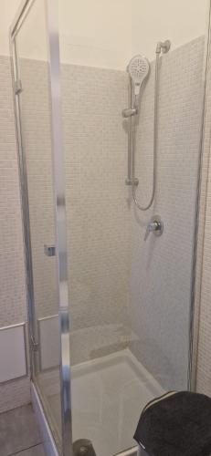 a shower with a glass door in a bathroom at CinqueStanze in Cosenza