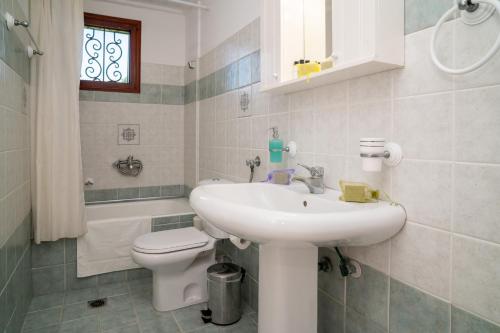 a bathroom with a sink and a toilet at Giannakos Apartments in Ydroússa
