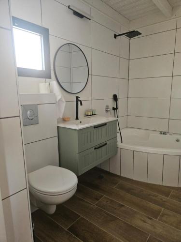 a bathroom with a toilet and a sink and a tub at רגע ערבה in ‘En Yahav