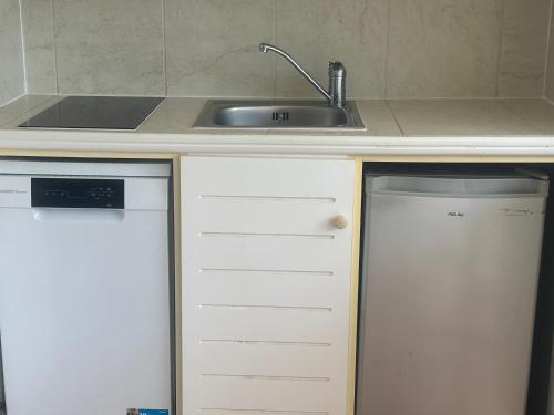 a kitchen counter with a sink and a dishwasher at la Désirade in Sainte-Luce
