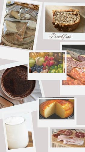 een collage van foto's van verschillende soorten voedsel bij L'étoffe, charmante chambre au Mas des Roses in Boisset-et-Gaujac