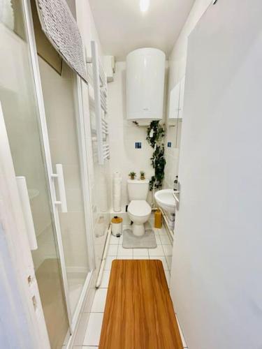 une salle de bain avec toilettes et lavabo dans l'établissement Charming Appartment - Paris Stade de France, à Saint-Denis